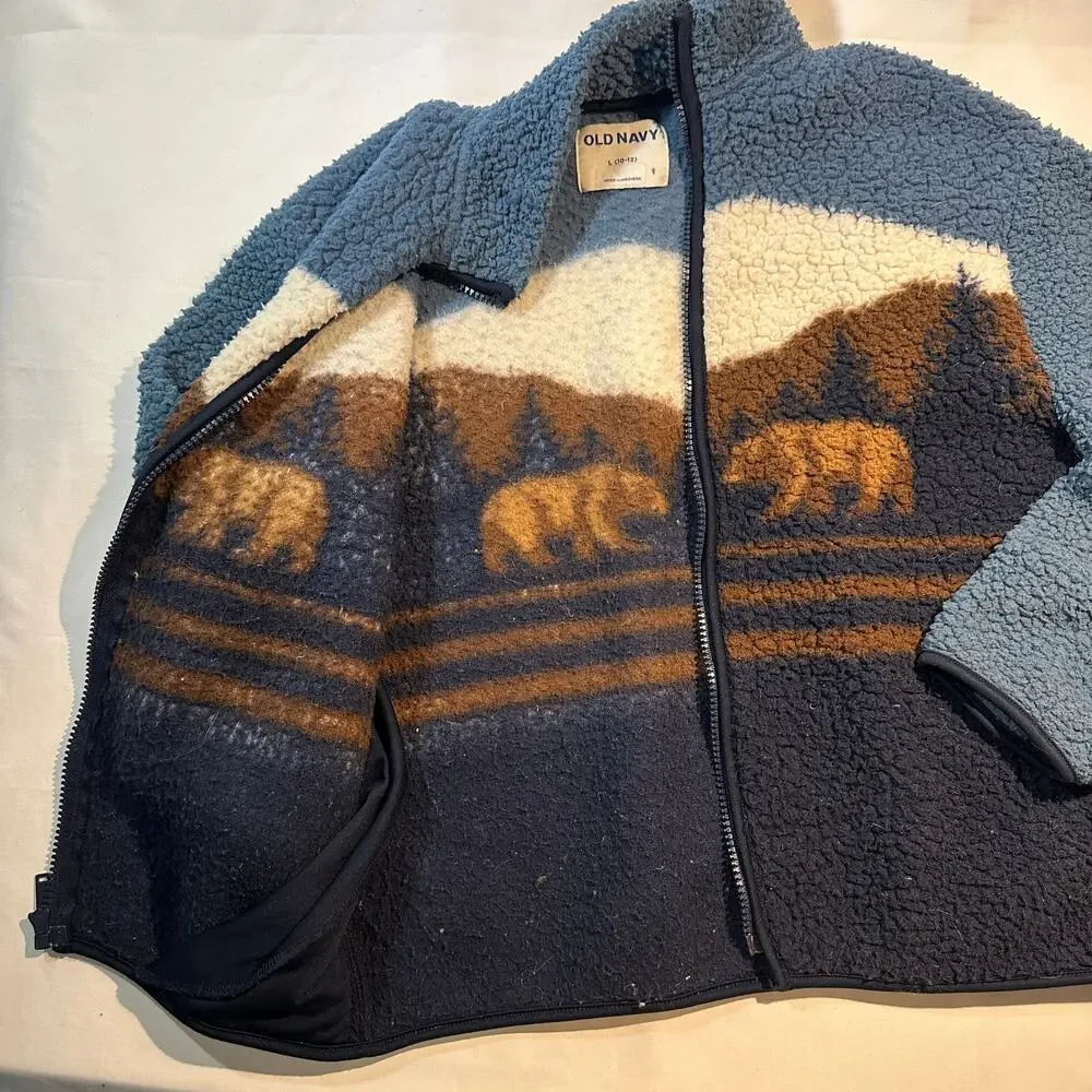 Old Navy Brown Bear Sherpa Zip Up Jacket Sweater Size L (10-12)